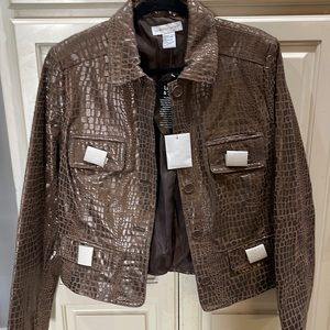 Brown leather jacket with croc pattern